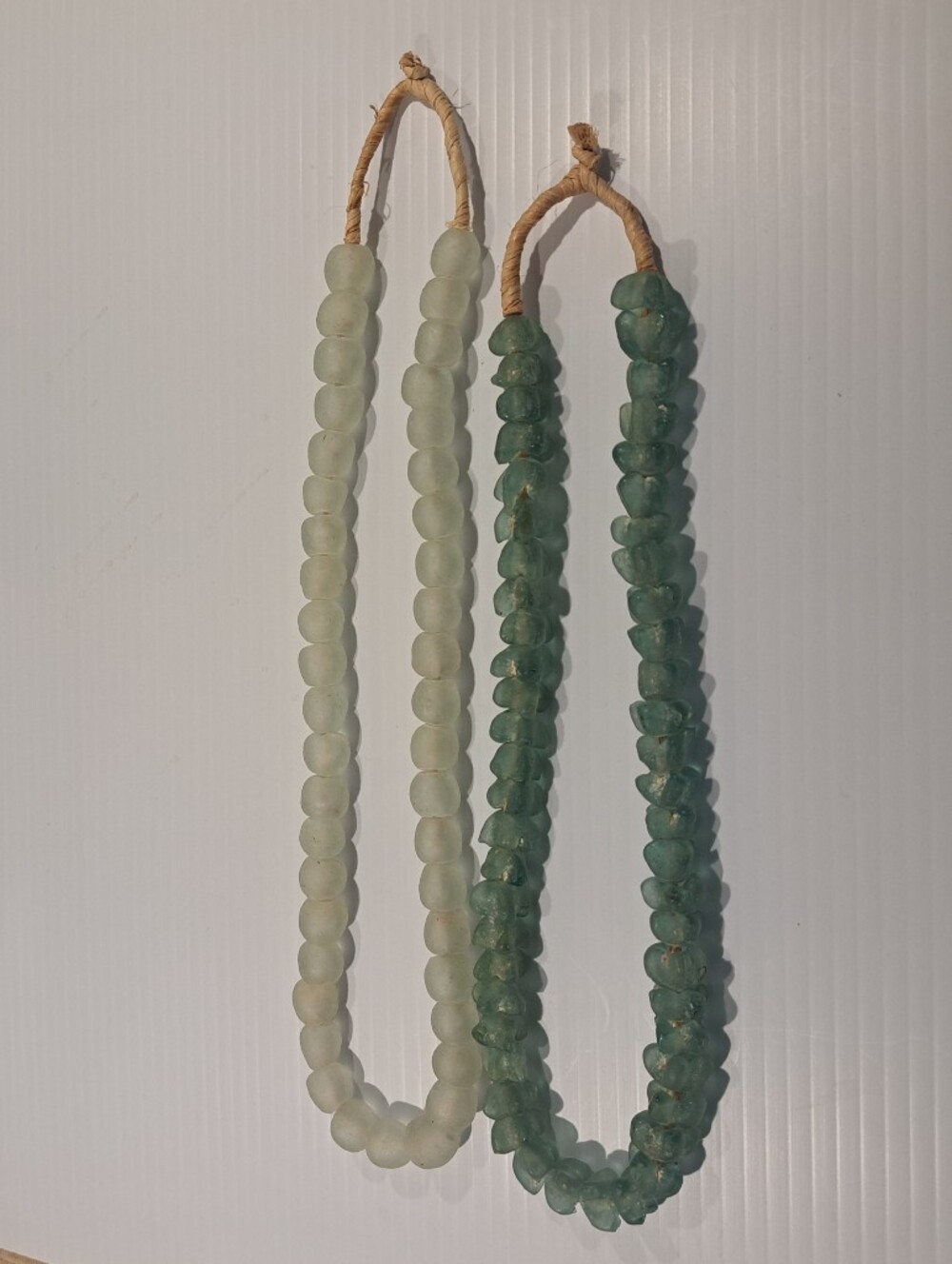 2 Strands Recycled Glass Beads. White And Marine